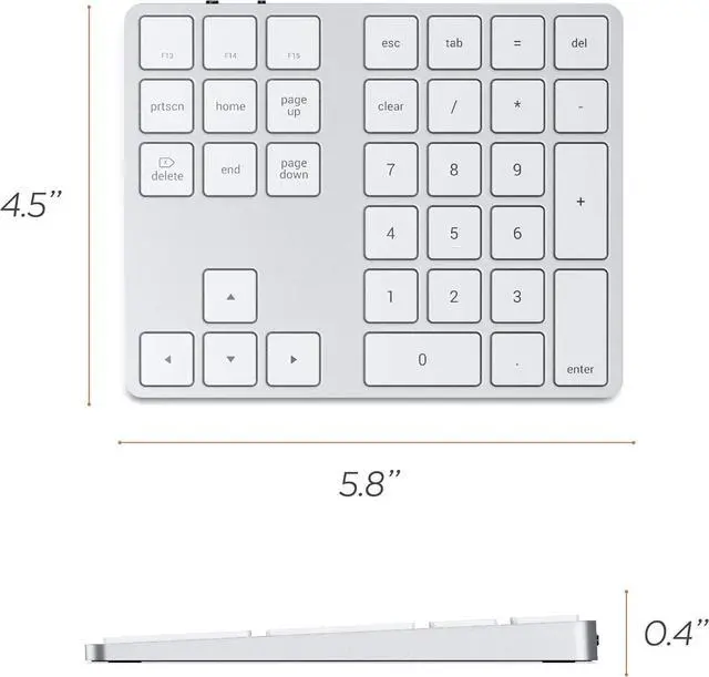 Alt view image 5 of 5 - FOR-Bluetooth Extended Numeric Keypad, Slim Rechargeable 34-Key Numberpad, for MacBook Air/Pro M4, iPad Air/Pro M4/M3, iPad mini, Mac mini, iMac - Silver