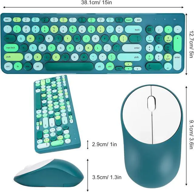 Alt view image 5 of 5 - Wireless Keyboard and Mouse Combo, Retro Typewriter Keyboard with Round Keycaps, 2.4GHz USB Cute Wireless Keyboard Mouse for Computer, Desktop (Green)