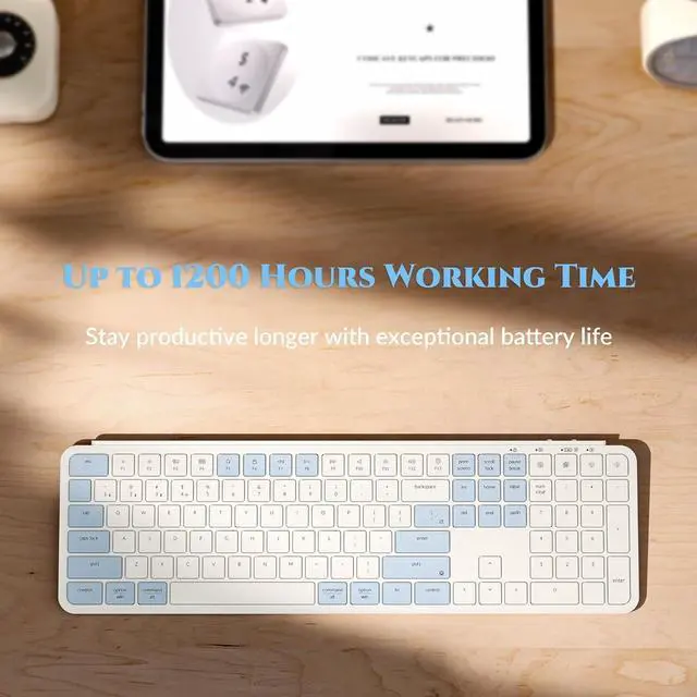 Alt view image 2 of 5 - B6 Pro Ultra-Thin Wireless Keyboard, Full-Size ZMK with Numeric Keypad Quiet Typing, 2.4 GHz/Bluetooth 5.2/Wired Connection Long Battery Life, Compatible with Mac Windows Linux - Retro Blue