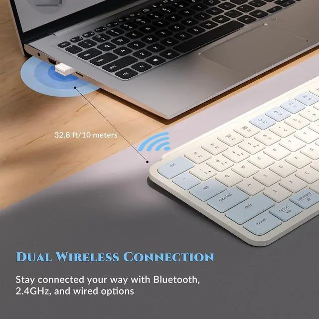 Alt view image 3 of 5 - B6 Pro Ultra-Thin Wireless Keyboard, Full-Size ZMK with Numeric Keypad Quiet Typing, 2.4 GHz/Bluetooth 5.2/Wired Connection Long Battery Life, Compatible with Mac Windows Linux - Retro Blue