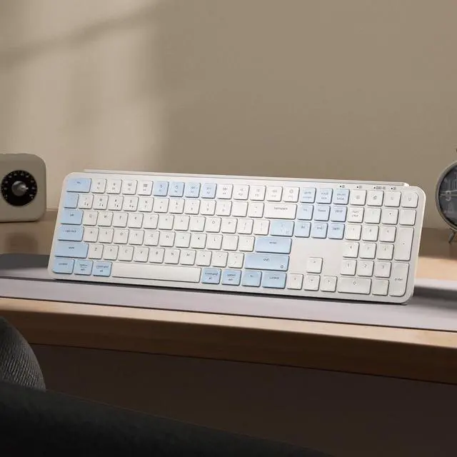 Alt view image 5 of 5 - B6 Pro Ultra-Thin Wireless Keyboard, Full-Size ZMK with Numeric Keypad Quiet Typing, 2.4 GHz/Bluetooth 5.2/Wired Connection Long Battery Life, Compatible with Mac Windows Linux - Retro Blue