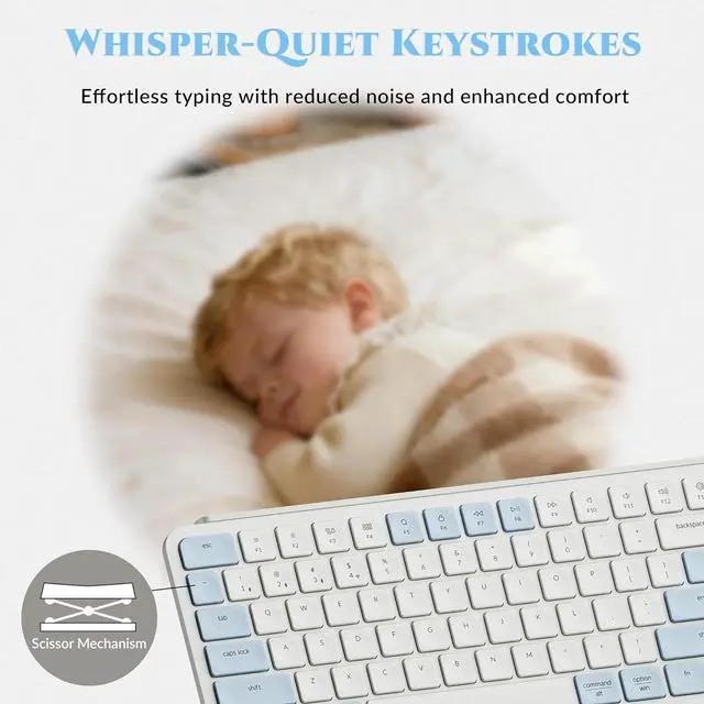 Alt view image 4 of 5 - B6 Pro Ultra-Thin Wireless Keyboard, Full-Size ZMK with Numeric Keypad Quiet Typing, 2.4 GHz/Bluetooth 5.2/Wired Connection Long Battery Life, Compatible with Mac Windows Linux - Retro Blue