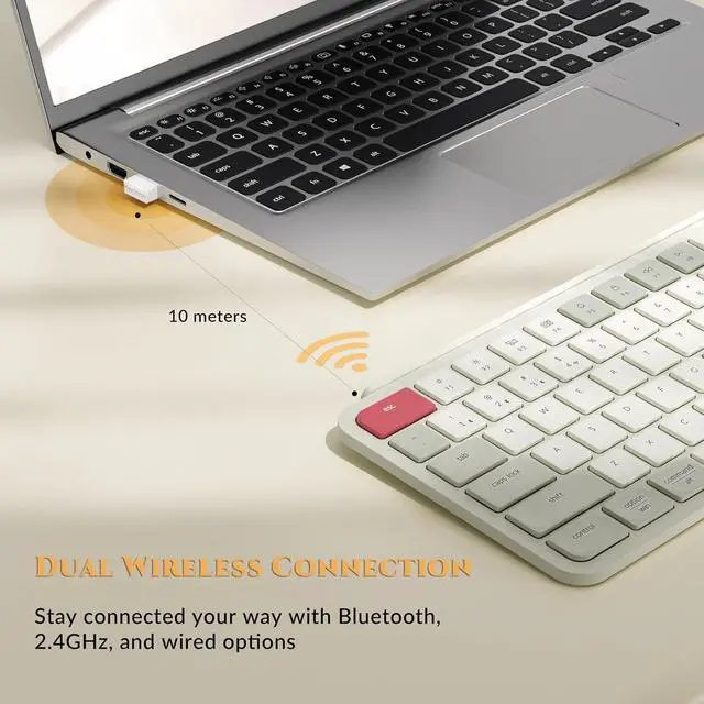 Alt view image 3 of 4 - B6 Pro Ultra-Thin Wireless Keyboard, Full-Size ZMK with Numeric Keypad Quiet Typing, 2.4 GHz/Bluetooth 5.2/Wired Connection Long Battery Life, Compatible with Mac Windows Linux - Retro Red