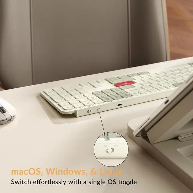 Alt view image 4 of 4 - B6 Pro Ultra-Thin Wireless Keyboard, Full-Size ZMK with Numeric Keypad Quiet Typing, 2.4 GHz/Bluetooth 5.2/Wired Connection Long Battery Life, Compatible with Mac Windows Linux - Retro Red