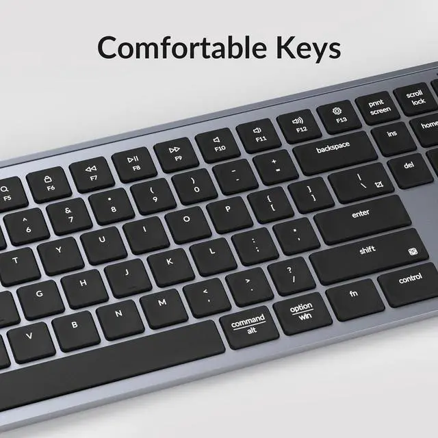 Alt view image 4 of 5 - B6 Pro Ultra-Thin Wireless Keyboard, Full-Size ZMK with Numeric Keypad Quiet Typing, 2.4 GHz/Bluetooth 5.2/Wired Connection Long Battery Life, Compatible with Mac Windows Linux - Space Gray