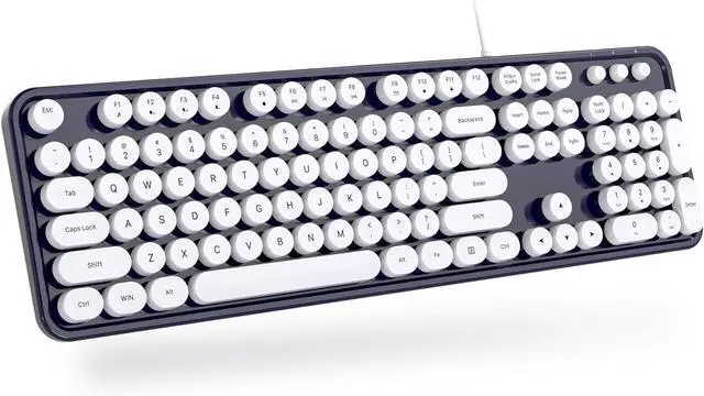 Main image of Computer Keyboard Wired, Plug Play USB Retro Round Typewriter Keyboard, Full Size Wired Keyboard with Foldable Stands for Laptop and Office PC