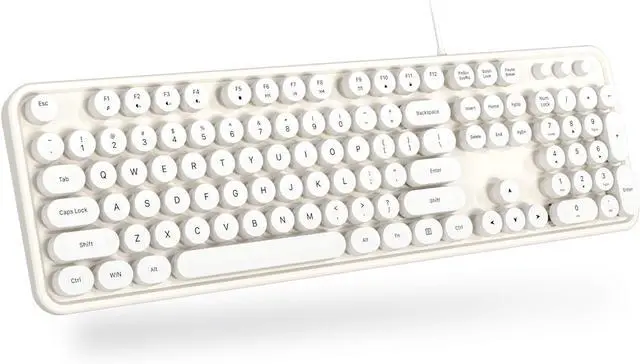 Main image of Computer Keyboard Wired, Plug Play USB Retro Round Typewriter Keyboard, Full Size Wired Keyboard with Foldable Stands for Laptop and Office PC