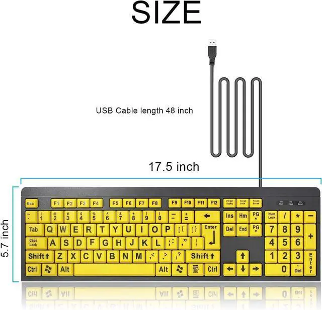 Alt view image 3 of 4 - Large Print Computer Keyboard, Wired USB High Contrast Keyboard with Oversized Print Letters for Visually Impaired Low Vision Individuals (Yellow+Black)