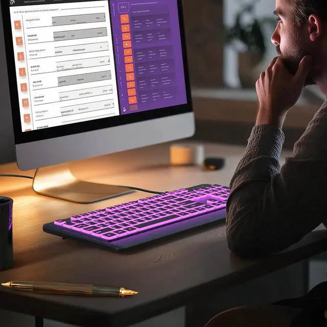 Alt view image 3 of 4 - Backlit Computer Keyboards, Wired USB LED Keyboard with 7 Colors Backlight, Plug and Play, Waterproof, Full Size Quiet Computer Keyboard for Windows Desktop, PC, Laptop, Gaming