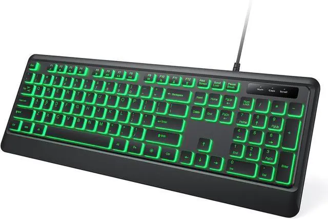 Alt view image 4 of 4 - Backlit Computer Keyboards, Wired USB LED Keyboard with 7 Colors Backlight, Plug and Play, Waterproof, Full Size Quiet Computer Keyboard for Windows Desktop, PC, Laptop, Gaming