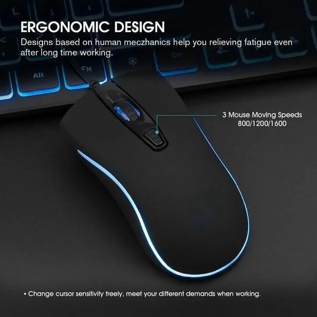 Alt view image 3 of 5 - Three Colors Backlit Keyboard and Mouse, Wired Keyboard and Mouse Combo, USB Keyboard and Mouse Set,Quiet Input Gaming Keyboard,Optical RGB Mouse for School,Office,Business and Gaming