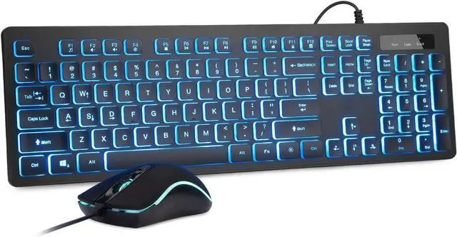 Main image of Three Colors Backlit Keyboard and Mouse, Wired Keyboard and Mouse Combo, USB Keyboard and Mouse Set,Quiet Input Gaming Keyboard,Optical RGB Mouse for School,Office,Business and Gaming