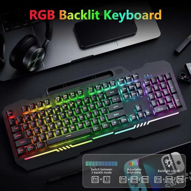 Alt view image 2 of 5 - Gaming Keyboard, T102 104 Keys Gaming Keyboard and Mouse Combo with RGB Backlit, All-Metal Panel, Anti-Ghosting, PC Game Keyboard and Mouse, USB Wired Keyboard Mouse for MAC Xbox PC Gamers