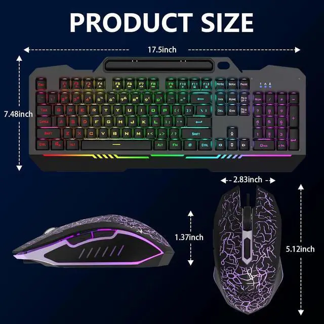 Alt view image 5 of 5 - Gaming Keyboard, T102 104 Keys Gaming Keyboard and Mouse Combo with RGB Backlit, All-Metal Panel, Anti-Ghosting, PC Game Keyboard and Mouse, USB Wired Keyboard Mouse for MAC Xbox PC Gamers