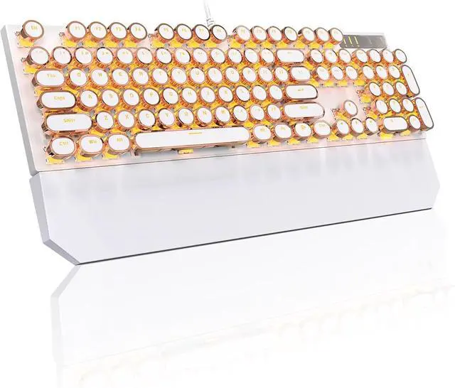 Main image of FOR Typewriter Mechanical Gaming Keyboard, Retro Gold Punk Round Keycaps LED Backlit Wired Keyboards for Laptop MAC PC Gamer, with Magnetic Wrist Rest - Blue Switch