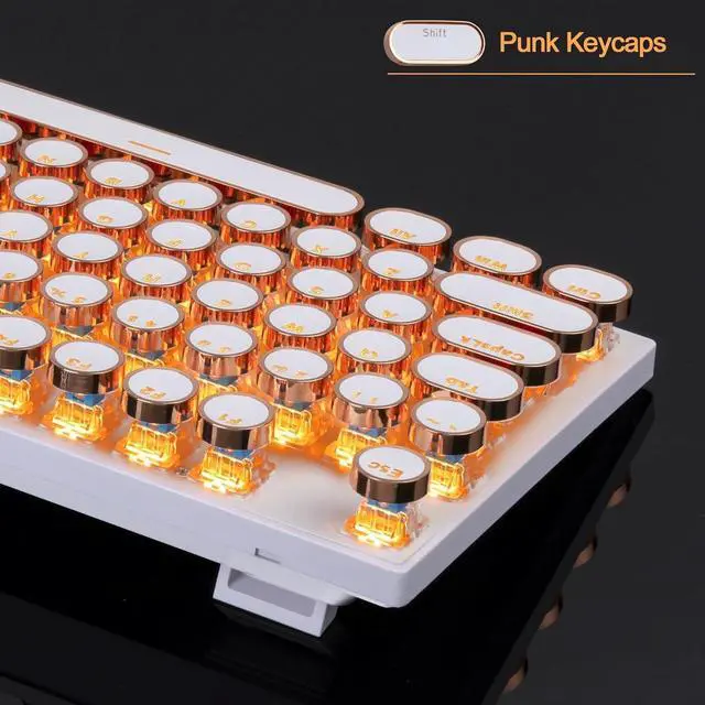Alt view image 3 of 5 - FOR Typewriter Mechanical Gaming Keyboard, Retro Gold Punk Round Keycaps LED Backlit Wired Keyboards for Laptop MAC PC Gamer, with Magnetic Wrist Rest - Blue Switch