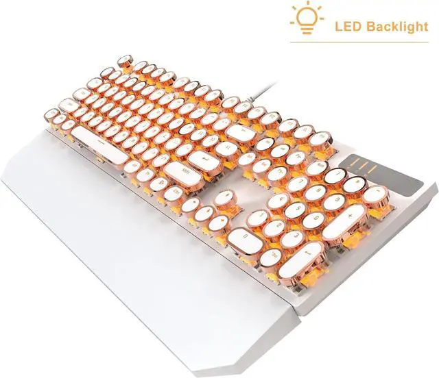 Alt view image 5 of 5 - FOR Typewriter Mechanical Gaming Keyboard, Retro Gold Punk Round Keycaps LED Backlit Wired Keyboards for Laptop MAC PC Gamer, with Magnetic Wrist Rest - Blue Switch