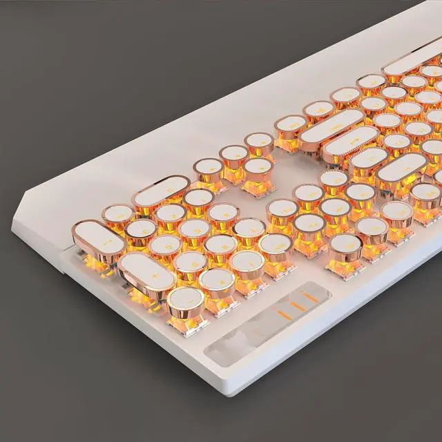 Alt view image 4 of 5 - FOR Typewriter Mechanical Gaming Keyboard, Retro Gold Punk Round Keycaps LED Backlit Wired Keyboards for Laptop MAC PC Gamer, with Magnetic Wrist Rest - Blue Switch