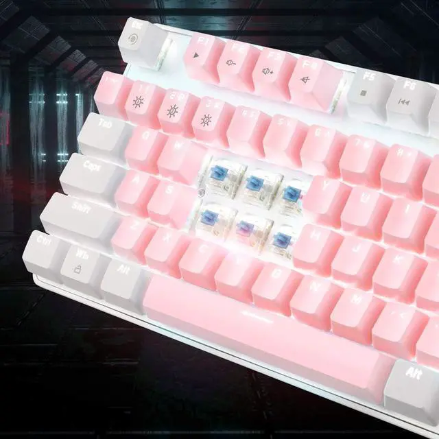 Alt view image 3 of 5 - Mechanical Gaming Keyboard, New Upgraded Blue Switch 104 Keys White Backlit Keyboards, USB Wired Mechanical Computer Keyboard for Laptop, Desktop, PC Gamers(White & Pink)