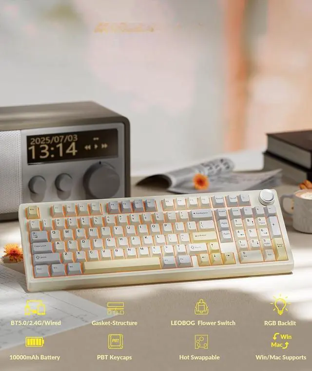 Alt view image 2 of 5 - FOR Pro 96% Wireless Mechanical Gaming Keyboard, Creamy Keyboard with Number Pad, Hot-Swappable Pre-Lubed Switches, Gasket Structure RGB Keyboards for Gamer/PC/Laptop(Beige White)