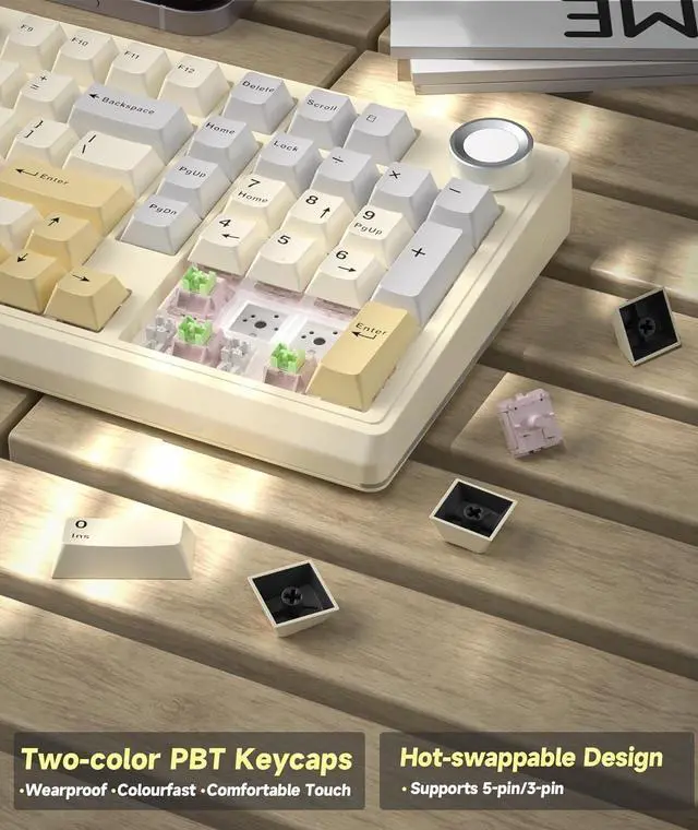 Alt view image 4 of 5 - FOR Pro 96% Wireless Mechanical Gaming Keyboard, Creamy Keyboard with Number Pad, Hot-Swappable Pre-Lubed Switches, Gasket Structure RGB Keyboards for Gamer/PC/Laptop(Beige White)