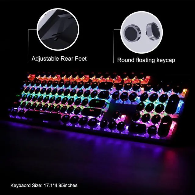 Alt view image 4 of 5 - Typewriter Keyboard and Mouse Combo, Cute Black Keyboard with Linear Red Switches, Full Size Wired Mechanical Gaming Keyboard, Cool Light Up Keyboard and Mouse for Gaming,Work,Mac,PC,Windows