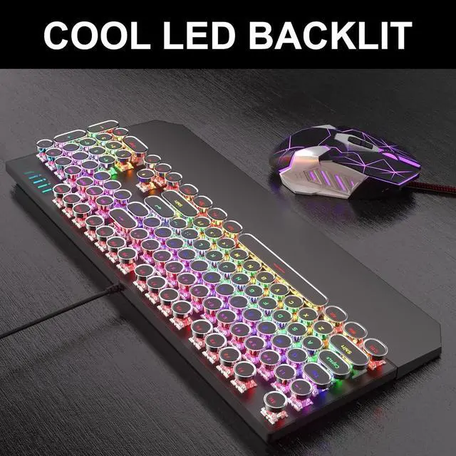 Alt view image 3 of 5 - Typewriter Keyboard and Mouse Combo, Cute Black Keyboard with Linear Red Switches, Full Size Wired Mechanical Gaming Keyboard, Cool Light Up Keyboard and Mouse for Gaming,Work,Mac,PC,Windows