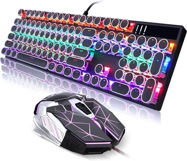 Alt view image 5 of 5 - Typewriter Keyboard and Mouse Combo, Cute Black Keyboard with Linear Red Switches, Full Size Wired Mechanical Gaming Keyboard, Cool Light Up Keyboard and Mouse for Gaming,Work,Mac,PC,Windows