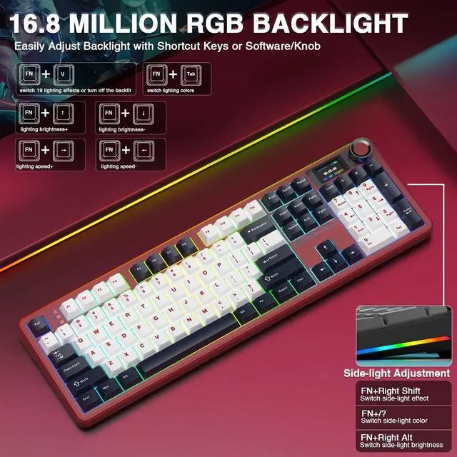 Alt view image 5 of 5 - F108 PRO - Wireless Mechanical Keyboard with Screen&Knob,Hot Swappable Gaming Keyboard with 8000mAh Battery,Pre-lubed Switches,RGB Backlit,PBT Keycaps Creamy Sounding Computer Keyboards,104 Keys
