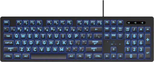 Alt view image 2 of 4 - Large Print Keyboard - USB Computer Keyboard with 3 Interchangeable Backlight Colors (KB512), Black