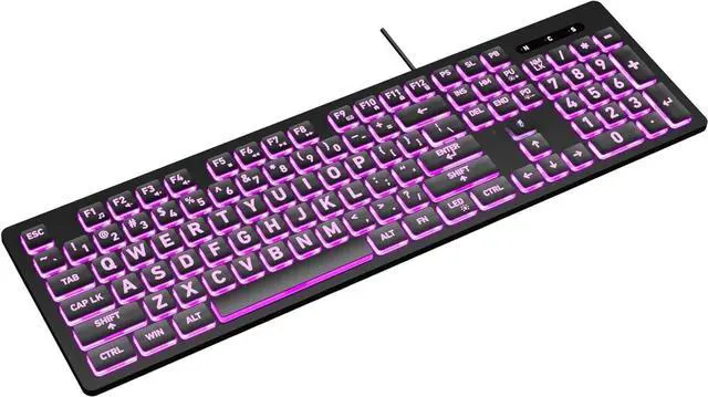 Alt view image 3 of 4 - Large Print Keyboard - USB Computer Keyboard with 3 Interchangeable Backlight Colors (KB512), Black