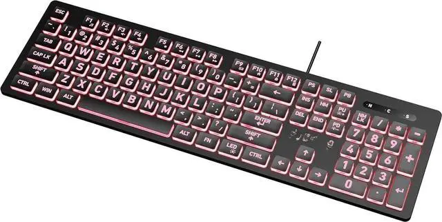 Alt view image 4 of 4 - Large Print Keyboard - USB Computer Keyboard with 3 Interchangeable Backlight Colors (KB512), Black