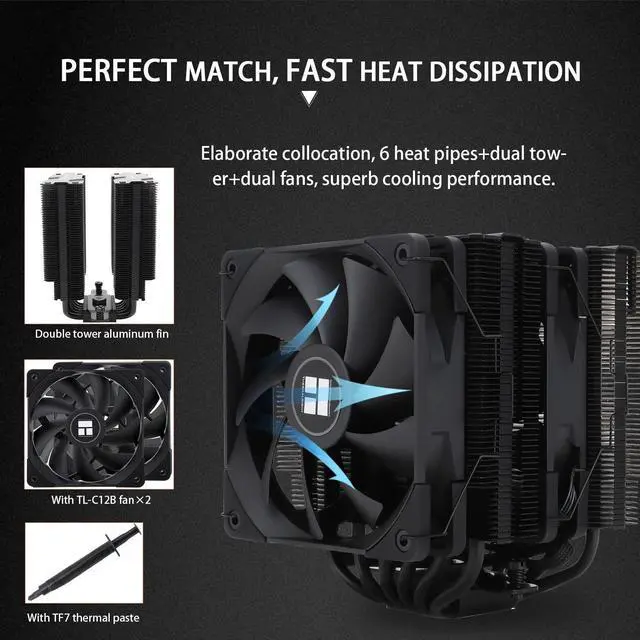 Alt view image 4 of 5 - Peerless Assassin 120 Black CPU Air Cooler, 6 Heat Pipes,TL-C12B PWM Fan, Aluminium Heatsink Cover, AGHP Technology, for AMD AM4/AM5/Intel LGA 1700/115X/1851/1200/2066/2011 PA120 Black