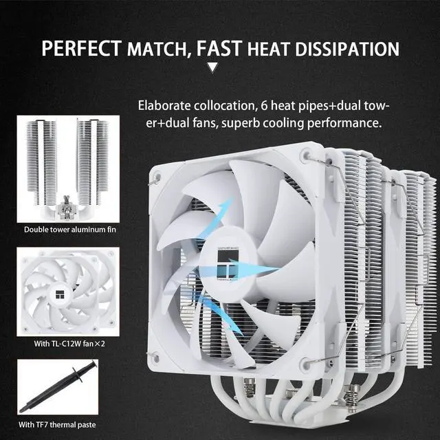 Alt view image 4 of 6 - Peerless Assassin 120 White CPU Air Cooler, 6 Heat Pipes,TL-C12W PWM Fan,Aluminium Heatsink Cover, AGHP Technology, for AMD AM4/AM5/Intel LGA 1700/115X/1851/1200/2066/2011 (PA120 White)