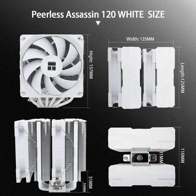 Alt view image 6 of 6 - Peerless Assassin 120 White CPU Air Cooler, 6 Heat Pipes,TL-C12W PWM Fan,Aluminium Heatsink Cover, AGHP Technology, for AMD AM4/AM5/Intel LGA 1700/115X/1851/1200/2066/2011 (PA120 White)