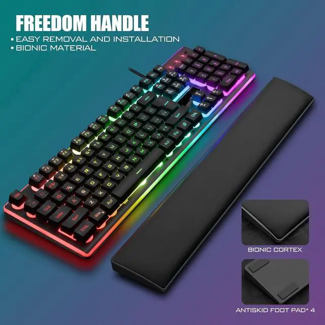 Alt view image 3 of 4 - FOR-K10 Wired Gaming Keyboard and Mouse and Wrist Rest Combo, RGB Backlit, Mechanical Feel Anti-ghosting Keyboard + 7D 7200 DPI Mice+Soft Leather Wrist Rest 3 in 1 PC Gamer Accessories(Black)