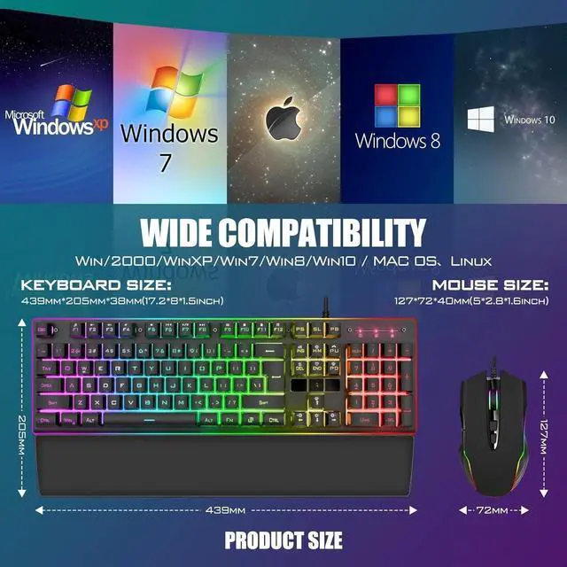 Alt view image 4 of 4 - FOR-K10 Wired Gaming Keyboard and Mouse and Wrist Rest Combo, RGB Backlit, Mechanical Feel Anti-ghosting Keyboard + 7D 7200 DPI Mice+Soft Leather Wrist Rest 3 in 1 PC Gamer Accessories(Black)