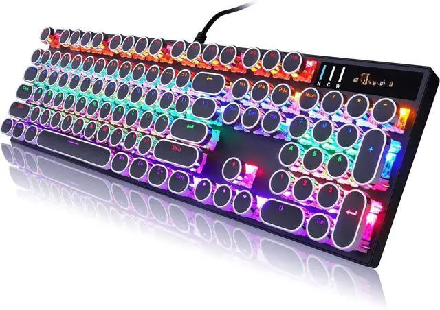 Main image of FOR-Typewriter Style Mechanical Gaming Keyboard, Black Retro Punk Gaming Keyboard with RGB Backlit, 104 Keys Blue Switch Wired Cute Keyboards, Round Keycaps for Windows/Mac/PC