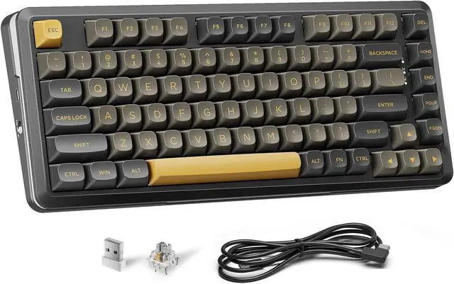 Main image of FOR-K738 Wireless Mechanical Keyboard, Gasket Mounted RGB Gaming Keyboard, 3-Mode (2.4G/BT/USB), Pre-lubed Linear Switches, 75 Layout, 82 Keys Hot Swappable for PC/Mac - Black Gold