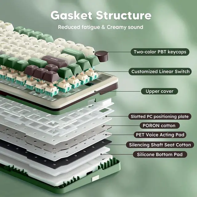 Alt view image 3 of 6 - K681 Pro Wireless Mechanical Keyboard, Gasket Mounted RGB Gaming Keyboard with Volume Knob, MDA-Profile, Pre-Lubed Linear Switches, 81 Keys 75 Tri-Mode Hot Swappable for PC/Xbox/PS (Matcha)