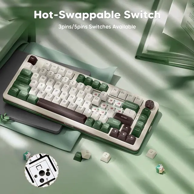 Alt view image 5 of 6 - K681 Pro Wireless Mechanical Keyboard, Gasket Mounted RGB Gaming Keyboard with Volume Knob, MDA-Profile, Pre-Lubed Linear Switches, 81 Keys 75 Tri-Mode Hot Swappable for PC/Xbox/PS (Matcha)