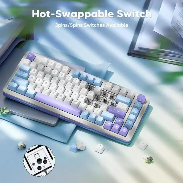 Alt view image 5 of 5 - K681 Wireless Mechanical Keyboard, Gasket Mounted RGB Gaming Keyboard with Volume Knob, MDA-Profile, Pre-Lubed Linear Switches, 81 Keys 75 Tri-Mode Hot Swappable for PC/Xbox/Ps (Periwinkle)
