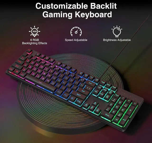 Alt view image 2 of 5 - S107 Gaming Keyboard and Mouse, RGB Gaming Keyboard and 3200 DPI Mouse Combo with Large Mouse Pad, 25-Key Anti-Ghosting, Mechanical Feeling Keyboard, Plug & Play to PC, Laptop