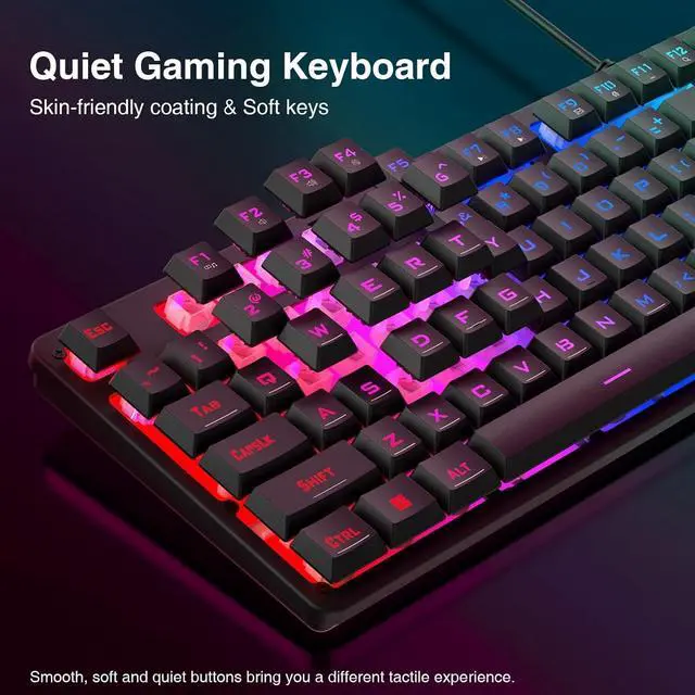 Alt view image 3 of 5 - S107 Gaming Keyboard and Mouse, RGB Gaming Keyboard and 3200 DPI Mouse Combo with Large Mouse Pad, 25-Key Anti-Ghosting, Mechanical Feeling Keyboard, Plug & Play to PC, Laptop