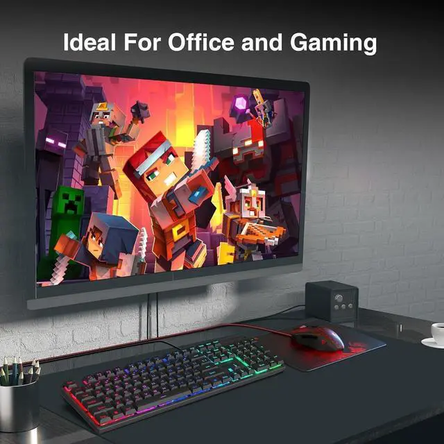 Alt view image 5 of 5 - S107 Gaming Keyboard and Mouse, RGB Gaming Keyboard and 3200 DPI Mouse Combo with Large Mouse Pad, 25-Key Anti-Ghosting, Mechanical Feeling Keyboard, Plug & Play to PC, Laptop