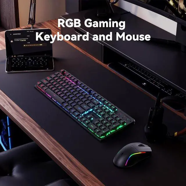 Alt view image 3 of 4 - FOR-S107KS Wireless Gaming Keyboard and Mouse, RGB Backlit, 3 Mode (Wired/2.4G/BT), Up to 10,000 DPI Gaming Mouse with Software, Ultra Lightweight 65g, 25 Key Anti-Ghosting Keyboard for PC