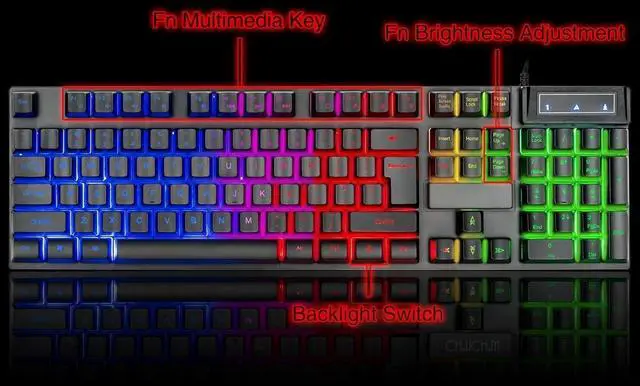 Alt view image 2 of 4 - Keyboard and Mouse Gaming LED Wired Combo with Emitting Character Keyboard 4800DPI 2 Side Button USB Mouse Rainbow Backlit Mechanical Feeling Compatible with PC Raspberry Pi Mac Xbox one ps4