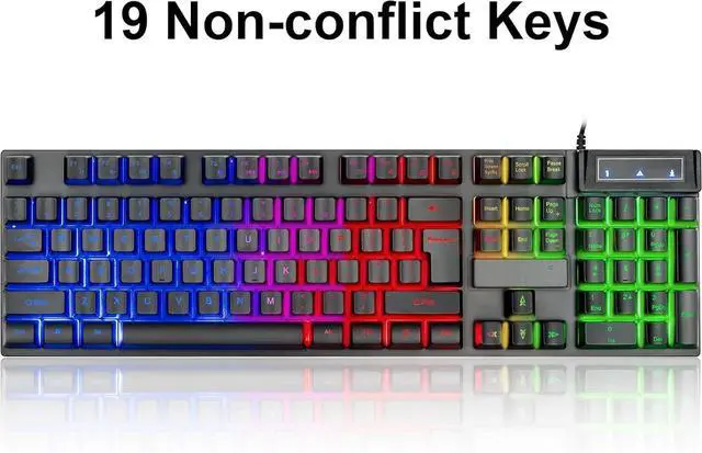 Alt view image 3 of 4 - Keyboard and Mouse Gaming LED Wired Combo with Emitting Character Keyboard 4800DPI 2 Side Button USB Mouse Rainbow Backlit Mechanical Feeling Compatible with PC Raspberry Pi Mac Xbox one ps4