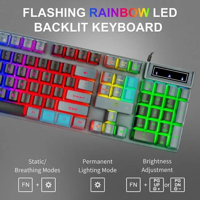 Alt view image 3 of 4 - Gaming Keyboard and Mouse Combo RGB LED Backlit USB Wired Key Board 3200dpi Mice Mechanical Feel Compatible with Xbox one ps5 Windows Laptop Computer(Grey-Black)