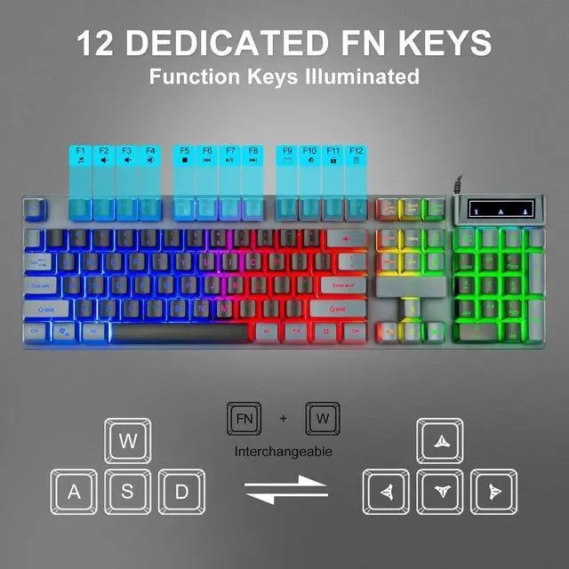 Alt view image 2 of 4 - Gaming Keyboard and Mouse Combo RGB LED Backlit USB Wired Key Board 3200dpi Mice Mechanical Feel Compatible with Xbox one ps5 Windows Laptop Computer(Grey-Black)